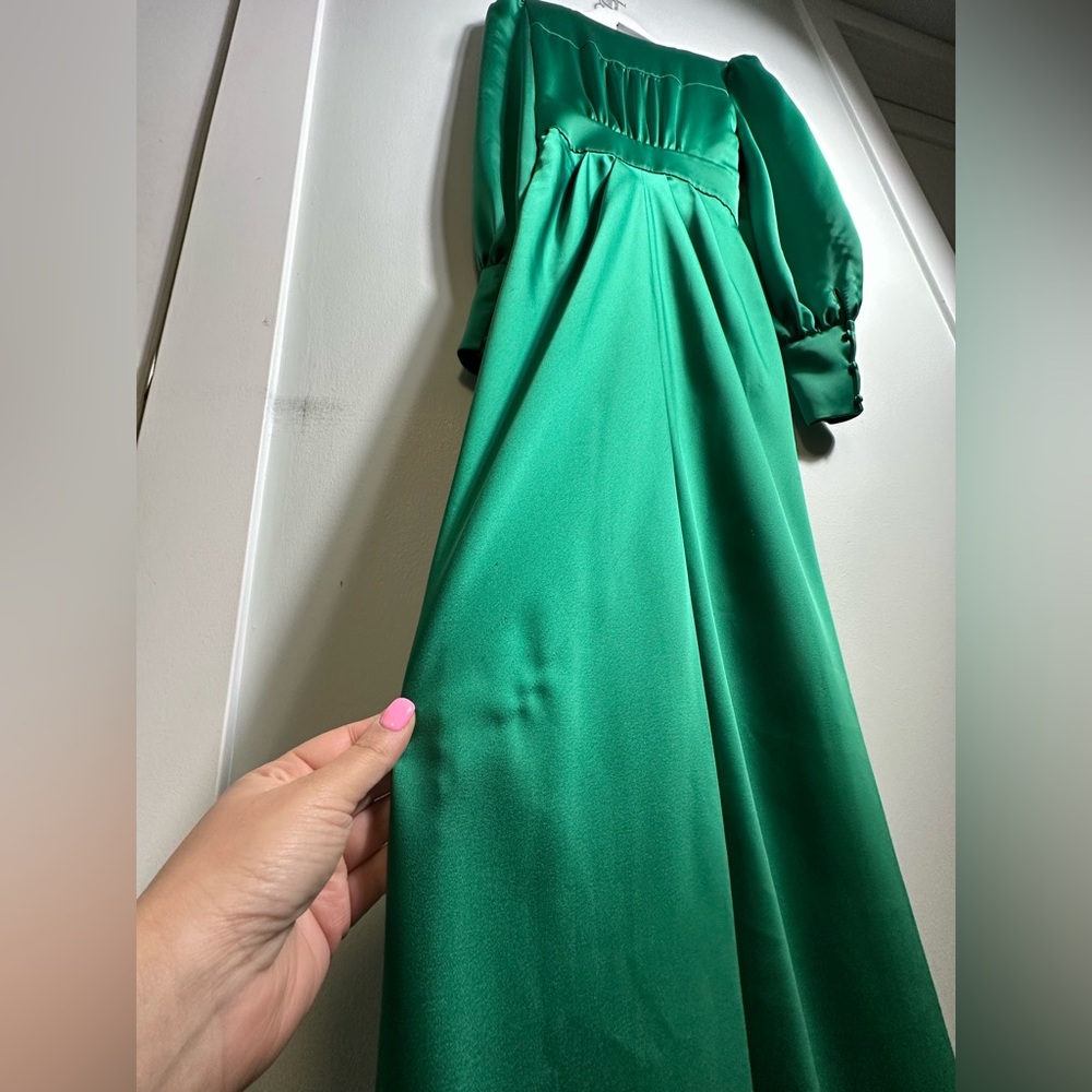 Rami Brooke Madeline Gown Deep V Long Sleeve Green Maxi Dress Size 0 - Picture 13 of 17